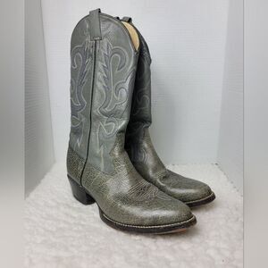 Vtg Morgan & Miller Boots Men's Size 9E Gray Bullhide Leather Western Cowboy